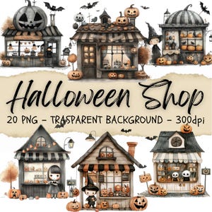 20 Halloween Shop, Witchy Clipart, Halloween Clipart, Pumpkin, Wizard, Cat, Spooky Season, Autumn, Fall, Junk Journal