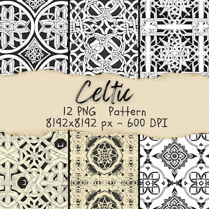 12 Keltisch patroon, Keltisch ontwerp inpakpapier, herhalend geometrisch patroon, Yggdrasil digitale stof, Instant Download