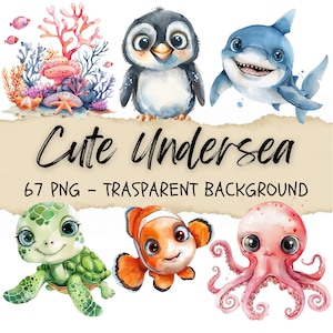 67 Imágenes prediseñadas submarinas, imágenes prediseñadas de criaturas marinas, conchas, conchas marinas, olas, vibraciones de verano, coral, océano, pesca, diario basura