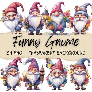 34 grappige kabouter clipart, tuinafbeeldingen, zomer kabouter clipart, herfst png, fantasiebloemen, fantastisch wezen, junk Journal