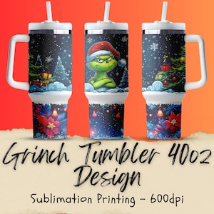 Grinch kerstmis 40oz beker, 40oz quencher beker wrap, warme en koude dranken, kerstmis grinch png, sublimatie cadeau-ideeën
