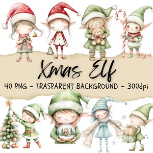 40 kerstelf clipart, mythisch wezen clipart, mythologie png, winterelf, fantastische stickers, vakantie junk Journal