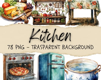 Aquarell Kochen Clipart, Küche PNG, Food Art (78 Bilder) (Digitaler Download)