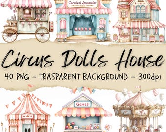 40 Circus House Doll Clipart, Circus Performers Clipart Clipart, Dolls Artwork, Retro Cartoon House, Junk Journal Kit