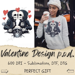 Tatuaggio scheletro PNG, equipaggiamento motociclistico, design di San Valentino, regalo per lei, citazione dell'amante, download digitale, sublimazione DTG DTF