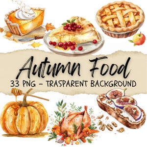 33 Herbst Essen Clipart, Kürbiskuchen, Pilze, Thanksgiving Clipart Essen, Truthahn, Abendessen, Feige, Aufkleber Menü Restaurant