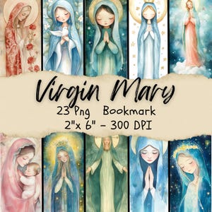 23 Jungfrau Maria Lesezeichen Png, Mutter Maria, niedliches Krippen-Lesezeichen, ästhetisches Booktok, digitale Notizen 2 "x 6"