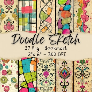 37 Doodle Ephemera Bookmark Png, Retro Whimsical Sketch Bookmark, Aesthetic booktok Vintage Junk Journal Printable 2&quot;x6&quot;