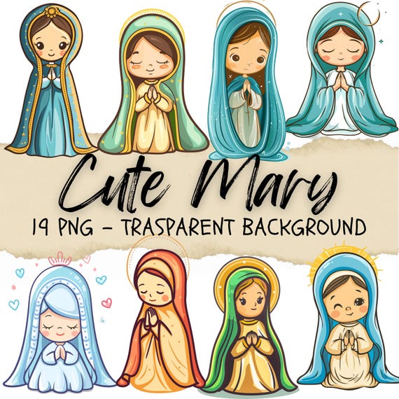 Cute Virgin Mary Clipart, Christian Digital Art (19 PNG)