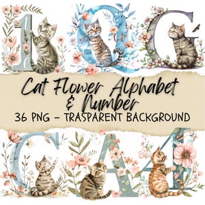 36 polices de caractères florales, lettres de l'alphabet, clipart chat, clipart floral, clipart ABC, chiffres et alphabet des animaux, journal indésirable