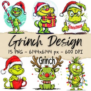 15 Grinch Clipart, Grinch Clip Art, Santa Claus, Christmas Clipart, Holiday Clip Art, Funny Sublimination Design, DTF