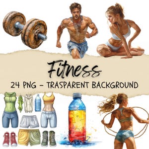 24 Sport Clipart, Gym Clipart, Gym Png, Fitness Planner Stickers Workout, Health, Bag, Hobby Stickers, Yoga Junk Journal