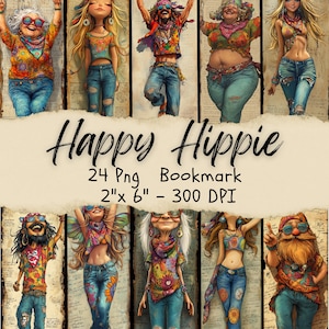 24 Marcapáginas Hippie Png, Moda de los 80, Marcapáginas de cultura hippie, Booktok estético, Estilo retro, Astros imprimibles de 2" x 6"