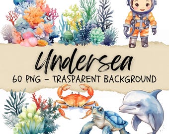 Akvarell undervattens clipart, havsdjur, snäckor (digital nedladdning)