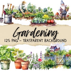 125 Garden Clipart, Floral Png, Garden Equipment Clipart, Vegetais, Primavera, Jardim de Infância, Adesivos, Diário de Plantas