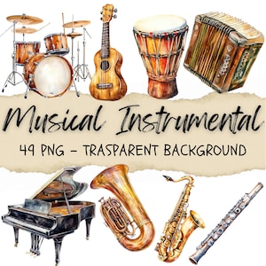 49 Musikinstrument Clipart, Musiker Clipart, Gitarre, Flügel, Orchester, Klassische Musik, Digital, Junk Journal