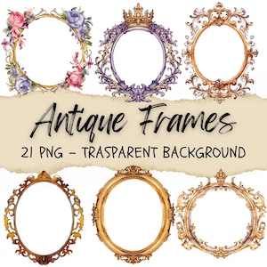 21 Clipart cadre ancien, Png cadres dorés antiques, Clipart vintage, baroque, victorien, rococo, autocollants, journal indésirable