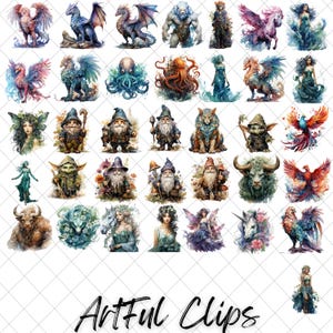 36 Fantasy Creatures, Mythical Creature Clipart, Mythology Clipart