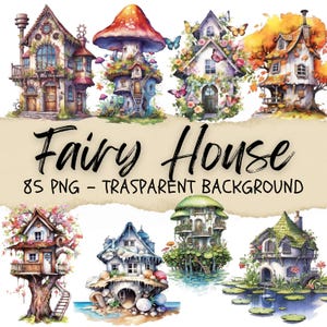 85 Fairy House Clipart, Fairy Graphics, Summer Clipart, Mushroom House Png, Fantasy Floral, Fantastic, Junk Journal