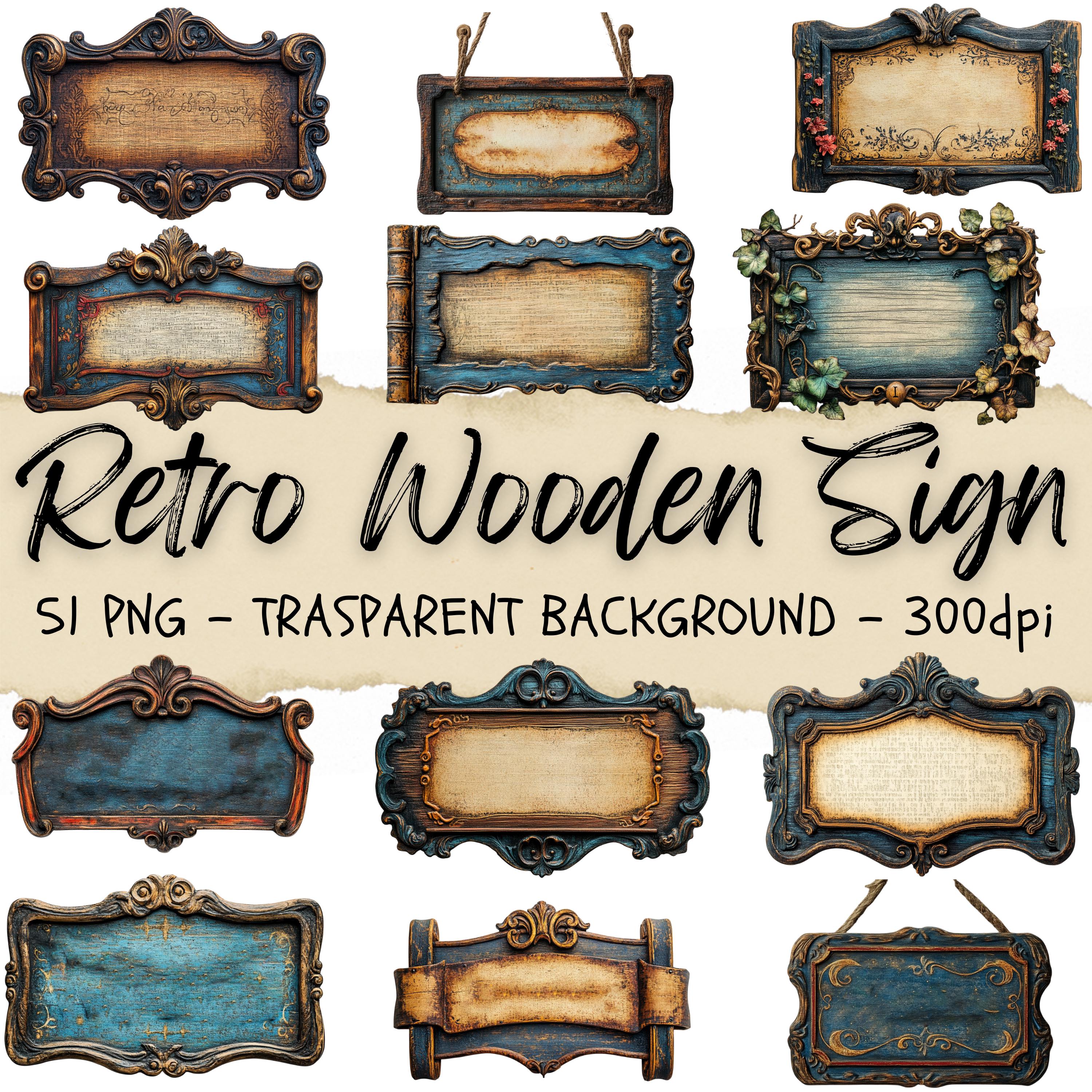 ビンテージ　木製　署名台 51 Antique Wooden Sign Png, Banner Clipart, Antique Frames Png
