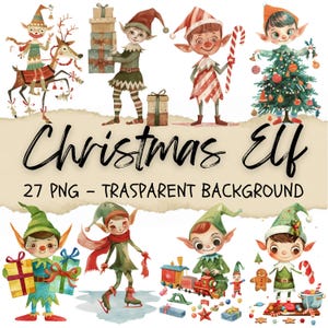 27 kerstelf clipart, mythisch wezen clipart, mythologie png, winterelf, fantastische stickers, vakantie junk Journal