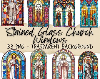 Stained Glass Church Windows Clipart, Christian Art (33 PNG)