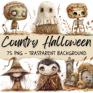 75 cliparts Halloween, clipart Happy Halloween, style campagnard, chauve-souris, citrouille, fantôme, monstres, saison effrayante, journal indésirable