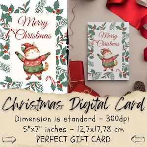 Biglietto di Natale di beneficenza, biglietto di invito di Natale, felice anno nuovo, inviti stampabili, gatto e gnomo, Artful Clips Boutique