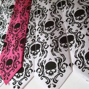 4 Skull Neckties Skull Damask Wedding set of Men's microfiber ties Print to order in colors of your choice by RokGear image 7