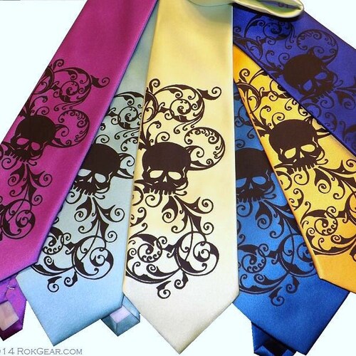 6 Skull ties - 5 Mens neckties and 1 Boys shops custom color neckties print to order in colors of your choice by RokGear