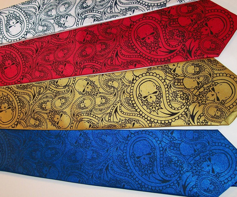 Mens Necktie, paisley skull tie image 5