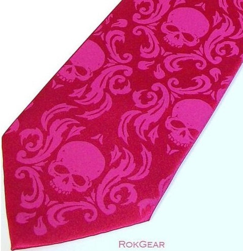 4 Skull Neckties Skull Damask Wedding set of Men's microfiber ties Print to order in colors of your choice by RokGear image 8