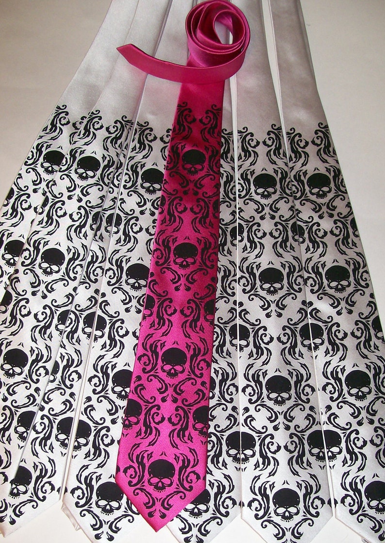 4 Skull Neckties Skull Damask Wedding set of Men's microfiber ties Print to order in colors of your choice by RokGear image 10