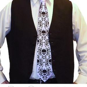 RokGear Skull Damask Necktie Print to order in custom colors of your choice image 1