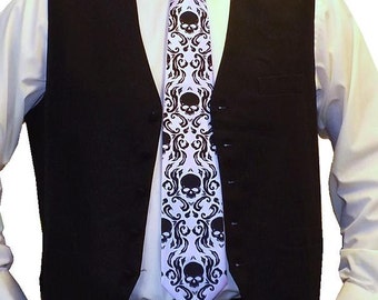 RokGear Skull Damask Necktie - Print to order in custom colors of your choice