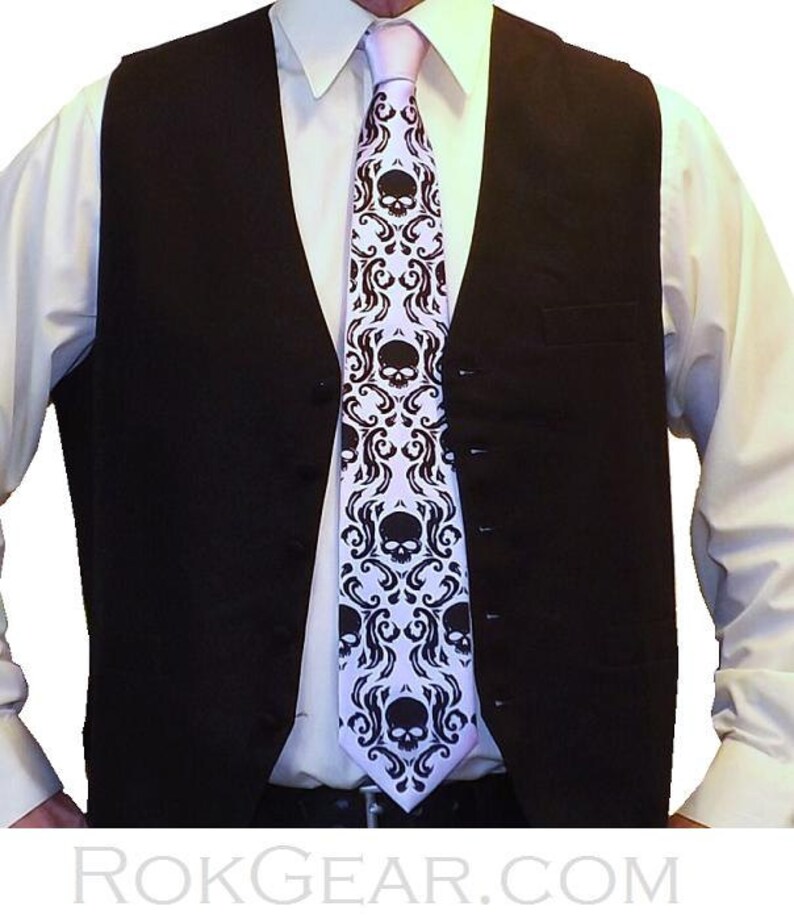 RokGear Skull Damask Necktie Print to order in custom colors of your choice image 1