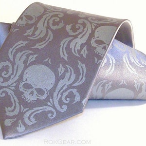 4 Skull Neckties Skull Damask Wedding set of Men's microfiber ties Print to order in colors of your choice by RokGear image 9