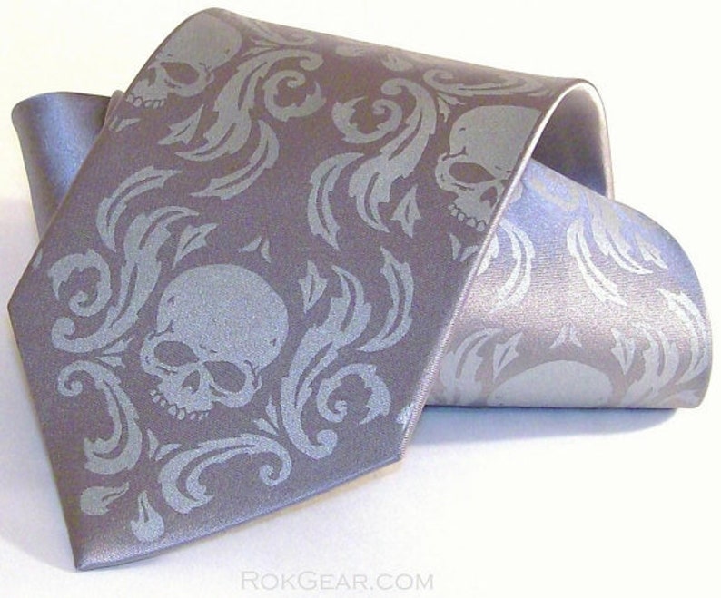 4 Skull Neckties Skull Damask Wedding set of Men's microfiber ties Print to order in colors of your choice by RokGear image 9