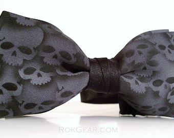 Men's bow tie skull tie black and gray by RokGear