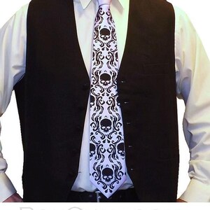 4 Skull Neckties Skull Damask Wedding set of Men's microfiber ties Print to order in colors of your choice by RokGear image 3