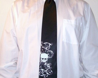 Mens skull necktie custom colors print to order RokGear original design