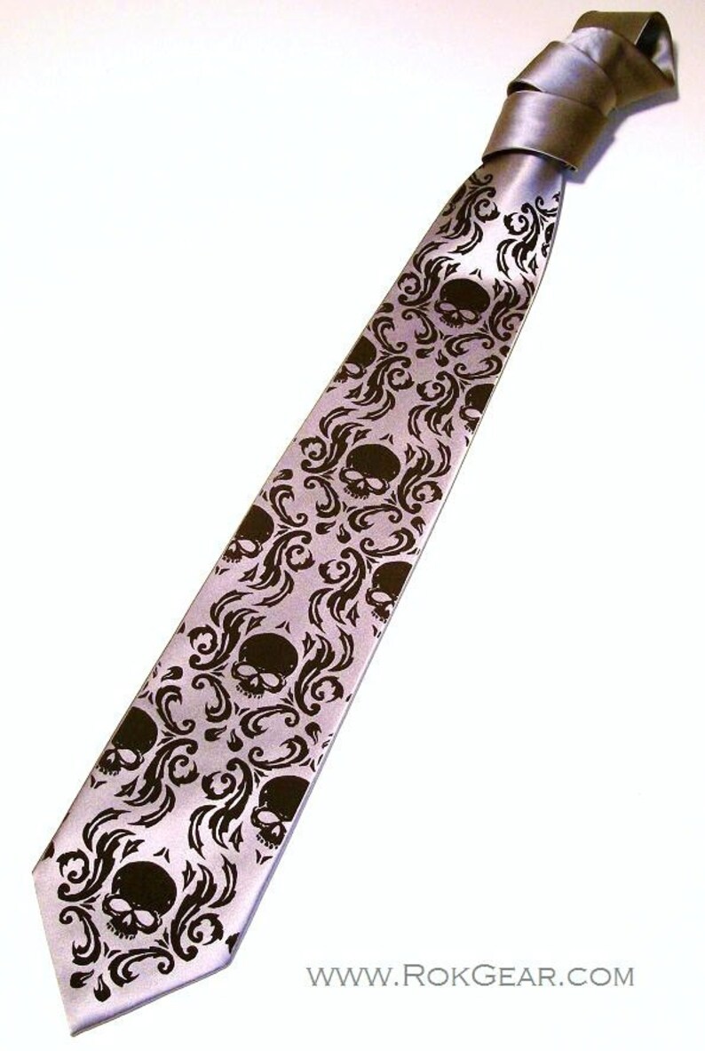 RokGear Skull Damask Necktie Print to order in custom colors of your choice afbeelding 4