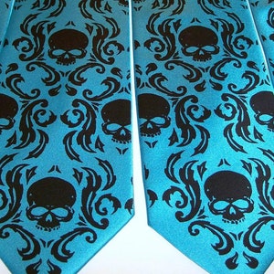 4 Skull Neckties Skull Damask Wedding set of Men's microfiber ties Print to order in colors of your choice by RokGear image 1