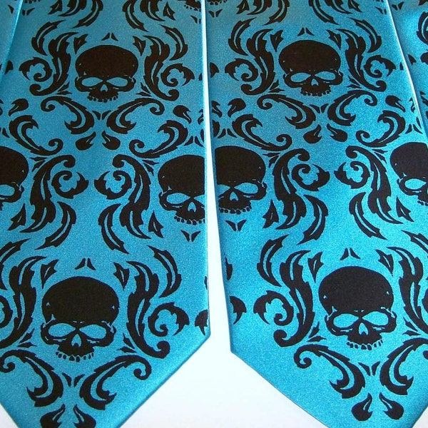 4 Skull Neckties Skull Damask Wedding set of Men's microfiber ties - Print to order in colors of your choice by RokGear