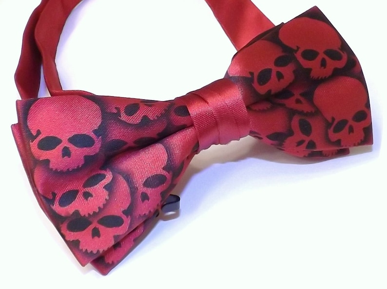 6 Red Collar Band Bow Ties Men Skull Bow Tie by Rokgear - Etsy