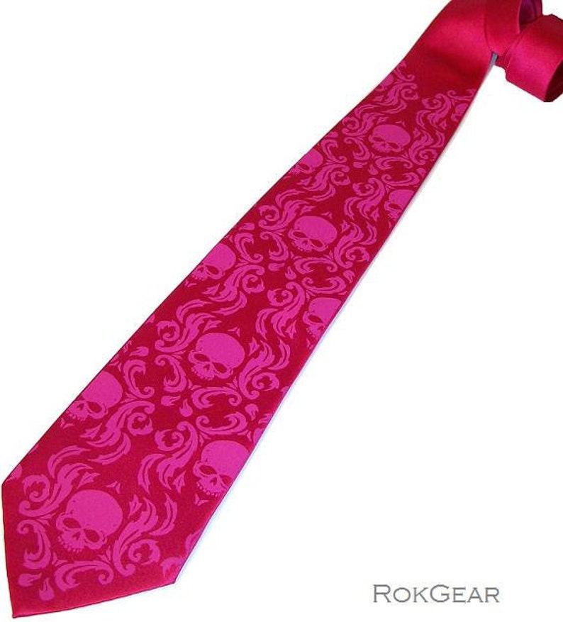 RokGear Skull Damask Necktie Print to order in custom colors of your choice image 5