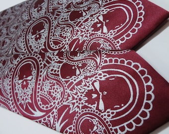 Skull Tie - raspberry and silver Mens Paisley Skull necktie by RokGear - Sale