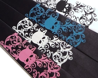 2 Mens skull neckties, Distressed skull hand print silk screen by RokGear colors of your choice