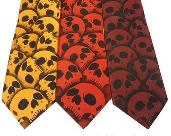 Custom Skull tie Men's necktie - Available in over 50 different necktie colors hand painted skulls by RokGear