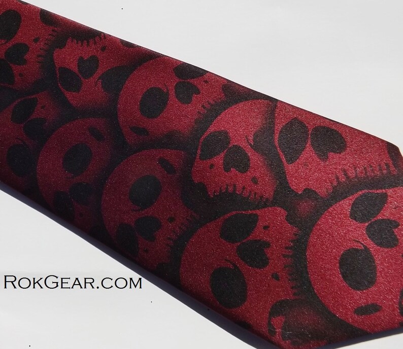 Custom Skull tie Men's necktie Available in over 50 different necktie colors hand painted skulls by RokGear image 3